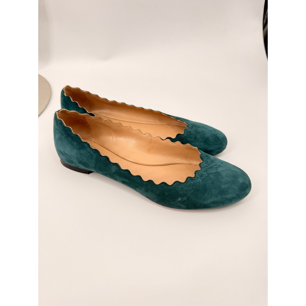 Chloe Lauren Ballet Flat Womens 36.5 Teal Green Suede Scalloped Round Toe Shoes